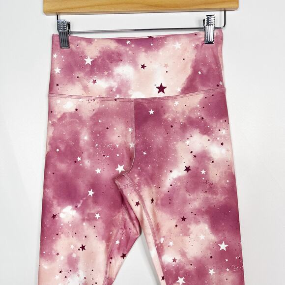 New Wildfox Sweat Small Pink Stars & Clouds Printed Leggings High Waist Workout - Picture 3 of 10